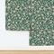 Green Botanical Beige Flowers Boho Block Print Faux Texture Country Farmhouse Custom Removable Wallpaper by Spoonflower Peel & Stick Wallpaper 2FT Wide